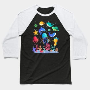 Turtle Underwater Jellyfish Aquarium animals Tropical fish Baseball T-Shirt